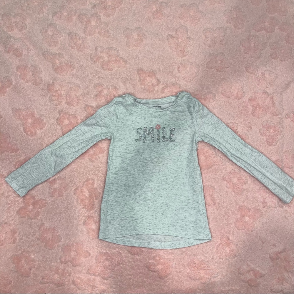 Gray Girls Simple Joys By Carter’s Size 5T Smile Flower Long Sleeve Casual Shirt